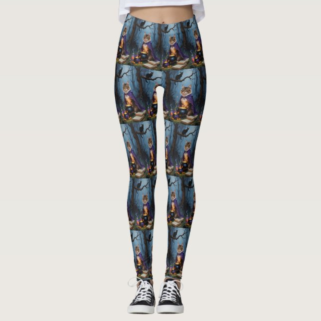 Leggings Chat Abyssin  Peinture fantaisiste d'Halloween  (Devant)