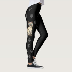 Leggings Chat Birman tabby au point chocolat et pattes noir