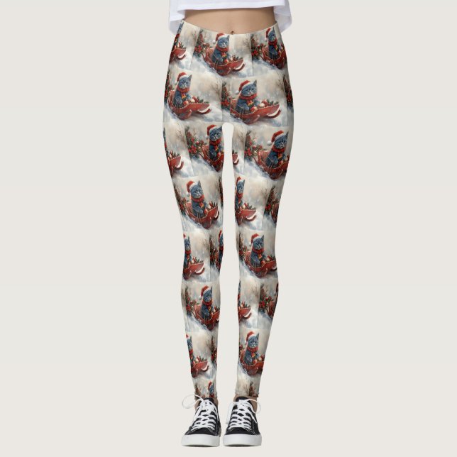 Leggings Chat bleu Oriental dans la corniche Laisser neiger (Devant)