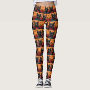 Leggings Chat Bleu Russe avec Roses en forme de Cœur pour l