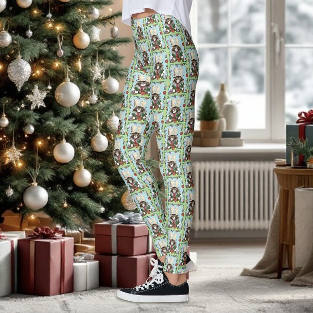 Leggings Chat cadeau de Noël Green Funny (Créateur téléchargé)