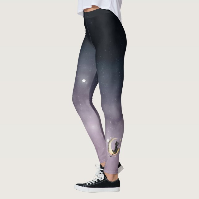 Leggings Chat caricature mignon sur la lune (Gauche)