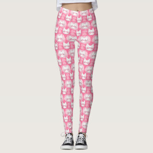 Leggings Chat-chatte-chatte rose souriant chatons japonais