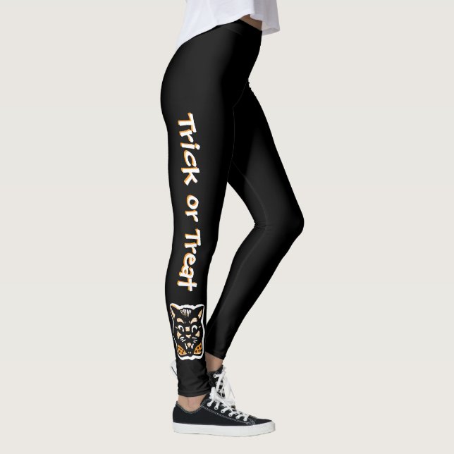 Leggings Chat classique d'Halloween | Trick foncé ou traite (Droite)