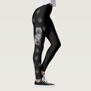 Leggings Chat de dessin animé mignon persan bleu & pattes n