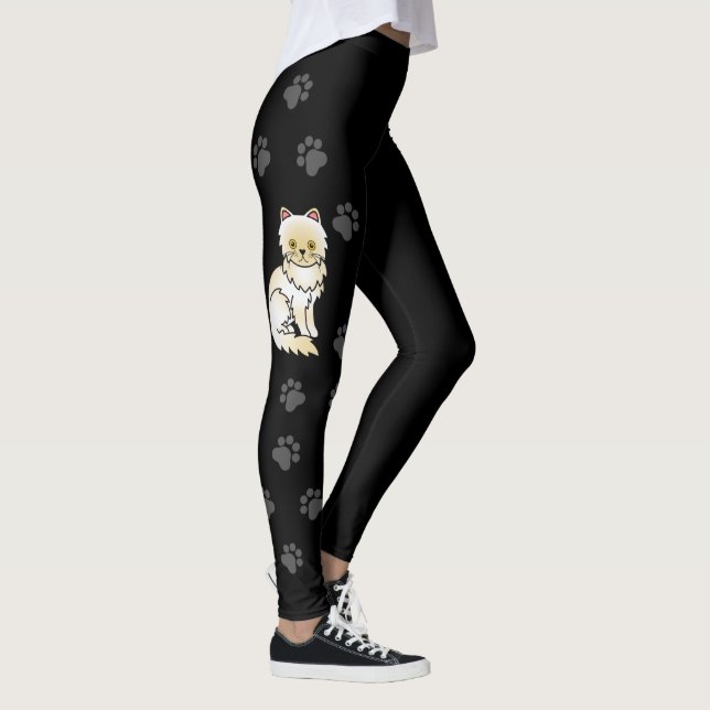 Leggings Chat de dessin animé persan crème mignon & emprein (Droite)