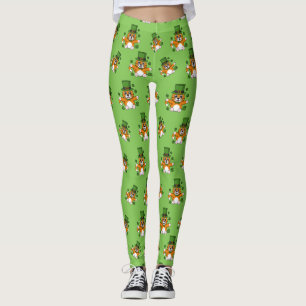 Leggings Chat de la Saint Patrick avec dessin Shamrock