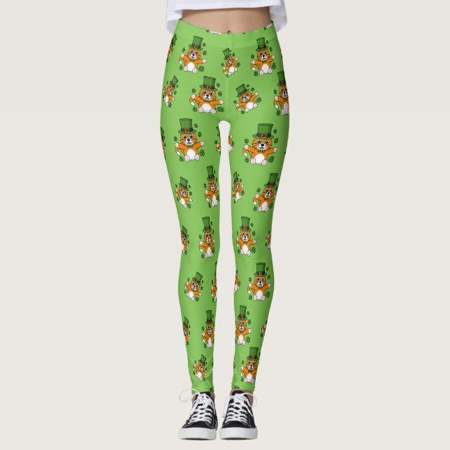Leggings Chat de la Saint Patrick avec dessin Shamrock (Devant)