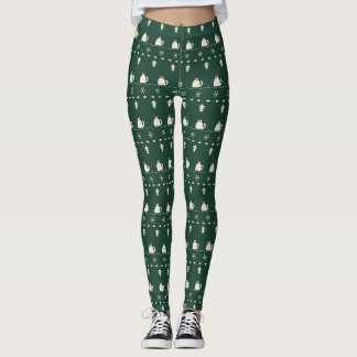 Leggings Chat de Noël en vert pin Fair Isle