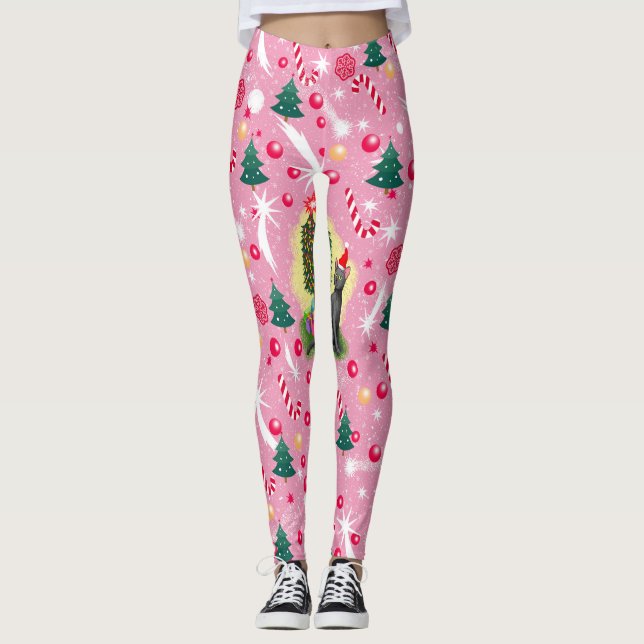 Leggings Chat de Noël rose (Devant)