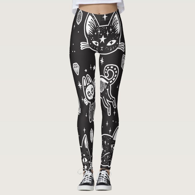 Leggings Chat de sorcière : Illustration Vintage isolée (Devant)