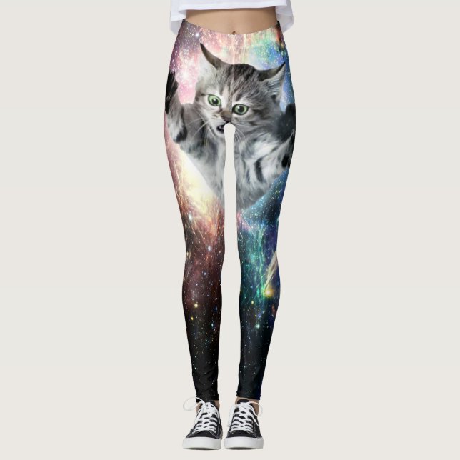 Leggings Chat drôle dans l'espace (Devant)
