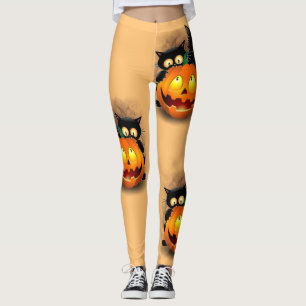 Leggings Chat Fun Halloween Caractère mordant un Citrouille
