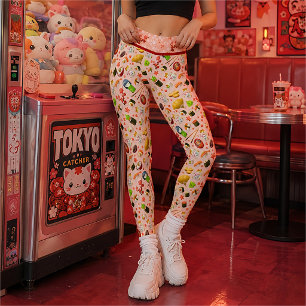 Leggings Chat Maneki Neko Japonais Rose et Sushi