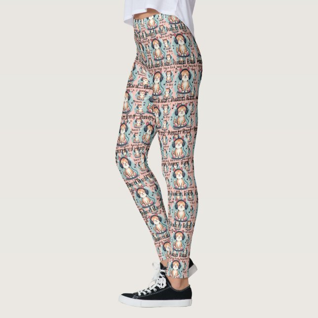 Leggings Chat mignon avec casque Kawaii Music Lover Art (Gauche)