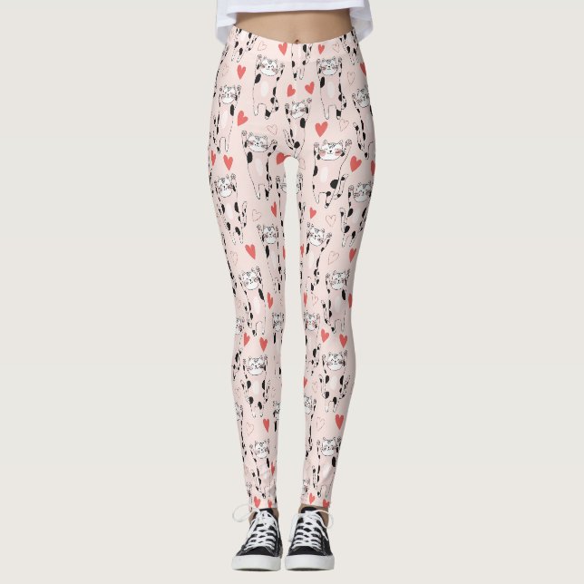 Leggings Chat mignon Kawaii & motif de la Saint-Valentin à  (Devant)