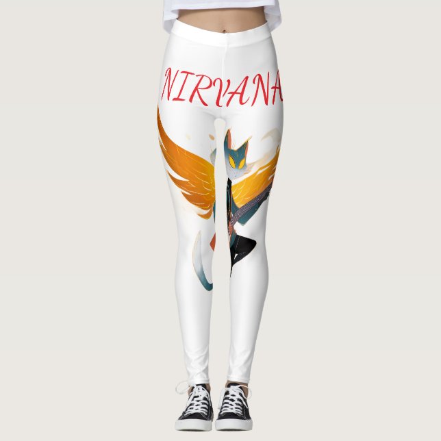 Leggings Chat Nirvana avec guitare et ailes – Le blanc femm (Devant)