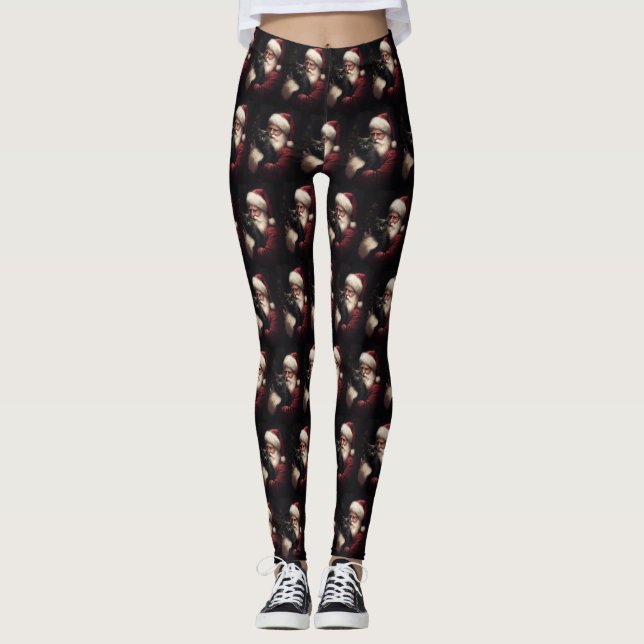 Leggings Chat noir avec Noël Festif du Père Noël (Devant)