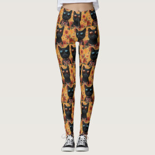 Leggings Chat Noir Avec Roses de la Saint-Valentin