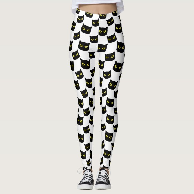 Leggings Chat noir et blanc motif d'Halloween (Devant)
