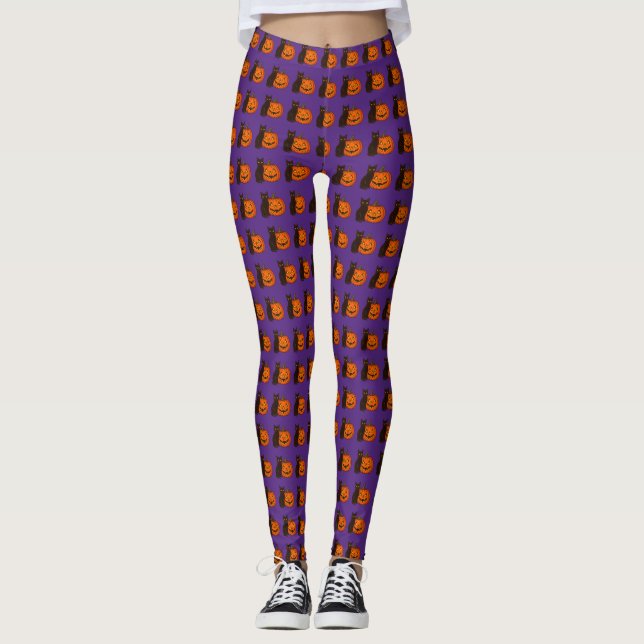 Leggings Chat noir et Halloween Citrouille (Devant)