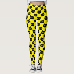 Leggings Chat noir et jaune motif d'Halloween
