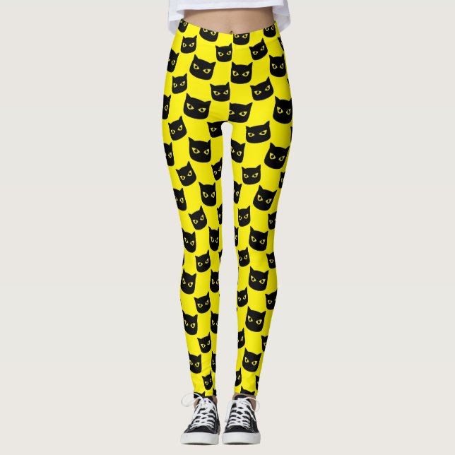 Leggings Chat noir et jaune motif d'Halloween (Devant)