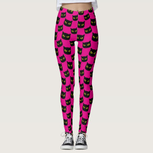 Leggings Chat noir et rose chaud motif Halloween