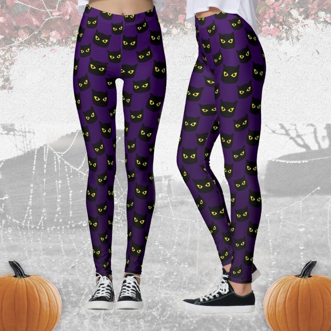 Leggings Chat noir et violet motif Halloween (Créateur téléchargé)