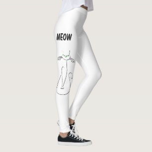 Leggings Chat noir mince Meow Meow Yeux verts blanc