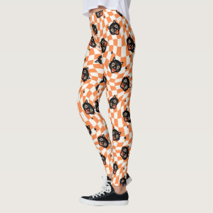 Leggings Chat noir rétro Motif chèque orange