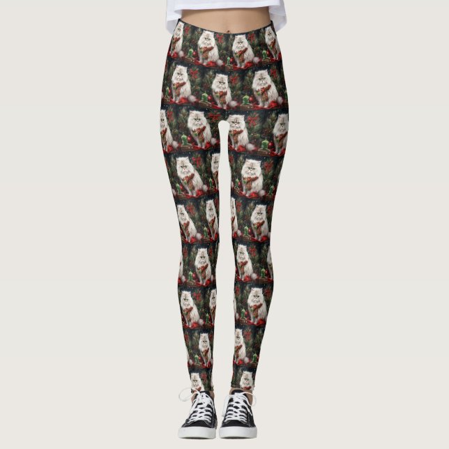 Leggings Chat perse en Noël de neige (Devant)