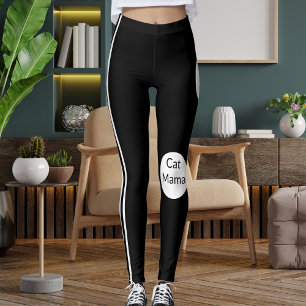 Leggings Chat personnalisé Mama Blanc Noir rayé élégant