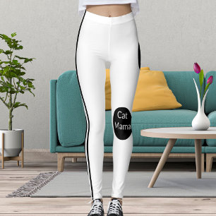 Leggings Chat personnalisé Mama noir blanc rayé élégant