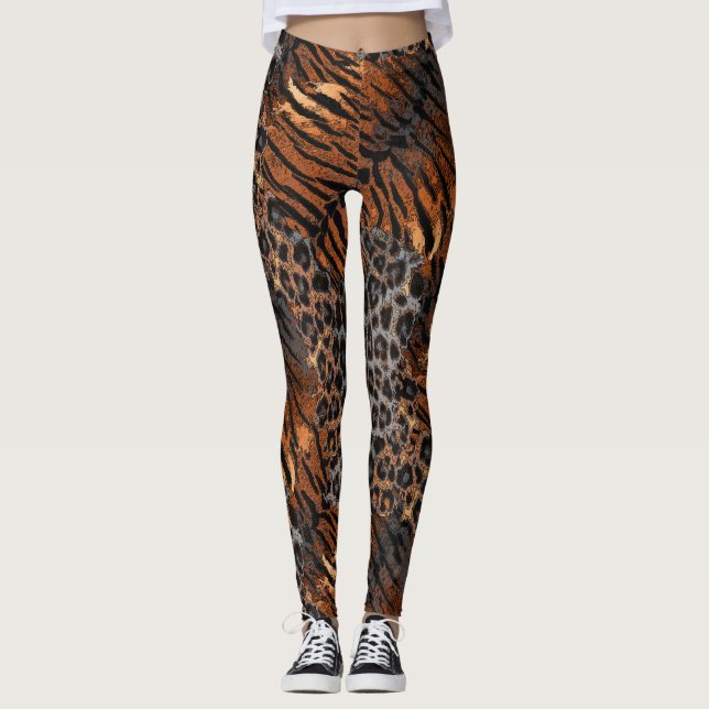 Leggings Chat rayé à pois tendance peau de tigre léopard (Devant)