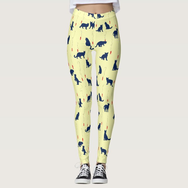 Leggings Chatons bleus et poissons rouges (Devant)