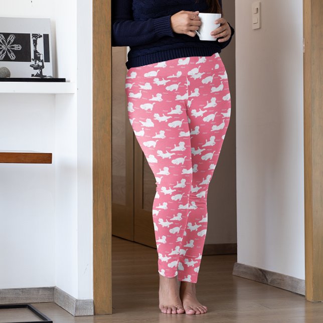 Leggings Chats Amusants En Yoga Poses Positions Motif Rose (Créateur téléchargé)