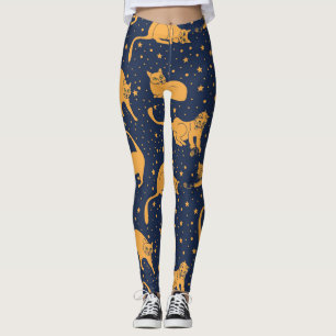 Leggings Chats amusants, étoiles, motif spatial.