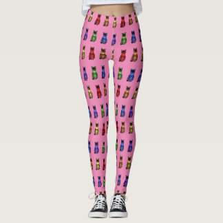 Leggings Chats arc-en-ciel nobles assis sur rose