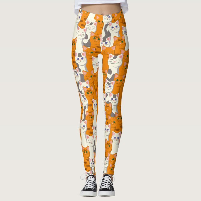 Leggings Chats blancs et gingembre motif yeux verts yeux bl (Devant)