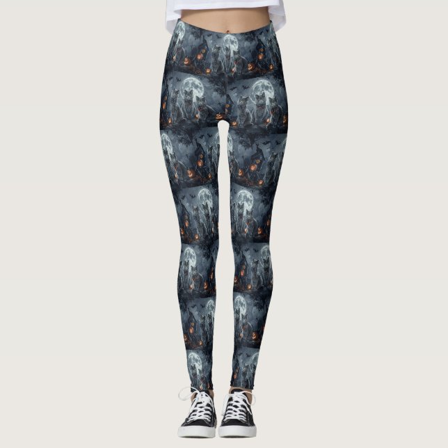 Leggings Chats Bleus Russes Halloween Effrayant (Devant)