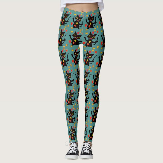 Leggings Chats de créateurs et jambières de coeur (Devant)