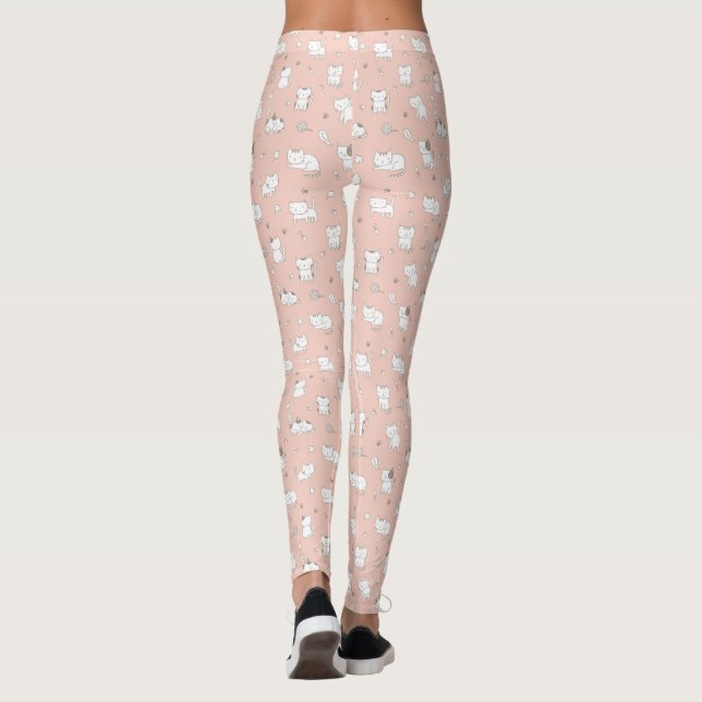 Leggings Chats de gribouillis sur rose (Dos)