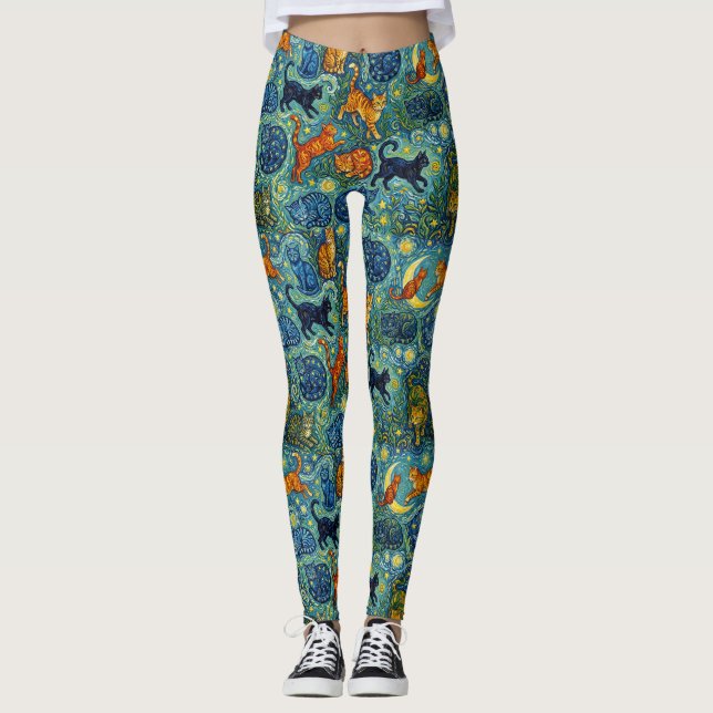 Leggings Chats de style post-impressionniste (Devant)