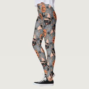 Leggings Chats d'Halloween vintages et Motifs Citrouille