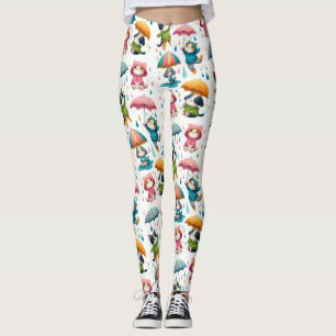 Leggings Chats et chiens à plume mignonne avec parapluies