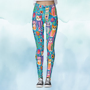 Leggings Chats et fleurs colorés Whimsical