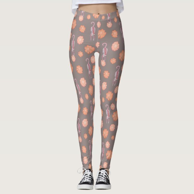 Leggings Chats et guêtres de fleurs (Devant)
