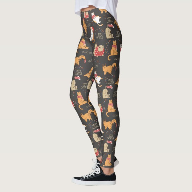 Leggings Chats Festifs avec lumière Motif de Noël (Gauche)