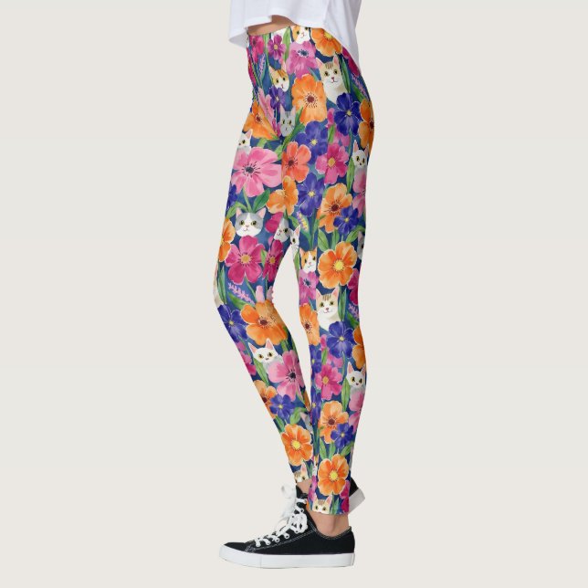 Leggings Chats floraux colorés (Gauche)